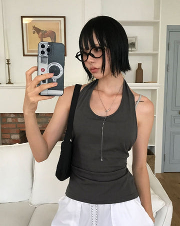 STRAP TIE HALTER TOP